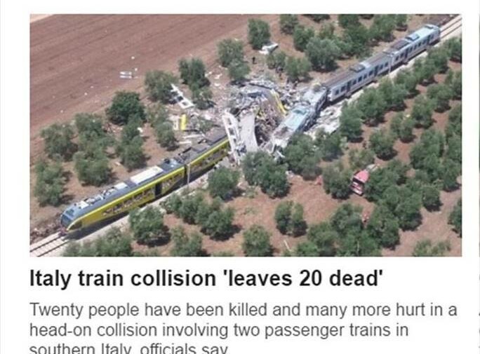 BBC:" Italia collisione ferroviaria 'provoca 20 morti'"