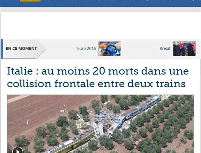 Le Figaro: "Italia: almeno 20 morti in una collisione frontale tra due treni"