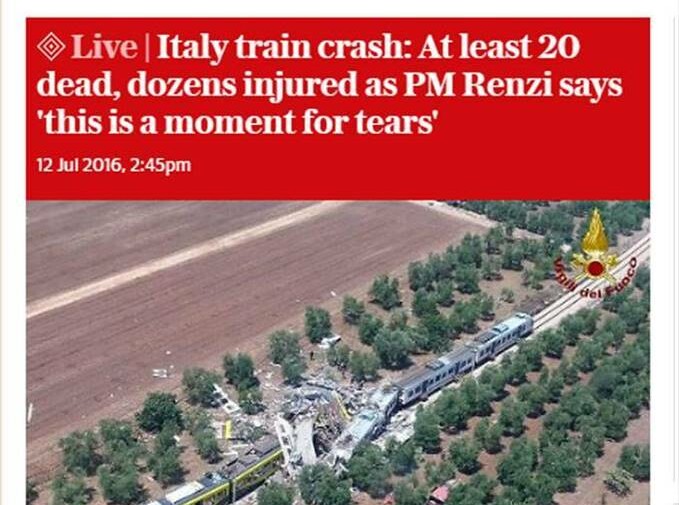 The Telegraph: "Italia incidente ferroviario: Almeno 20 morti