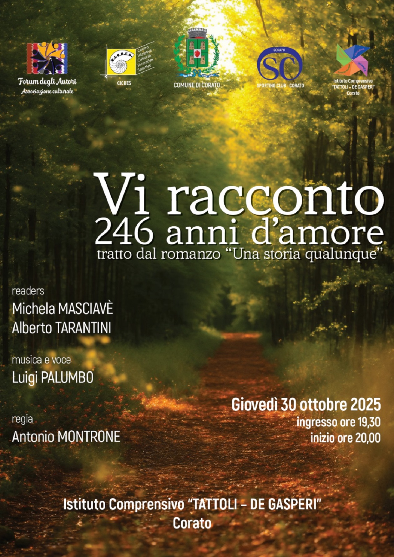 A Corato “Vi racconto 246 anni d’amore”: un viaggio tra parole e musica ispirato al romanzo Una storia qualunque